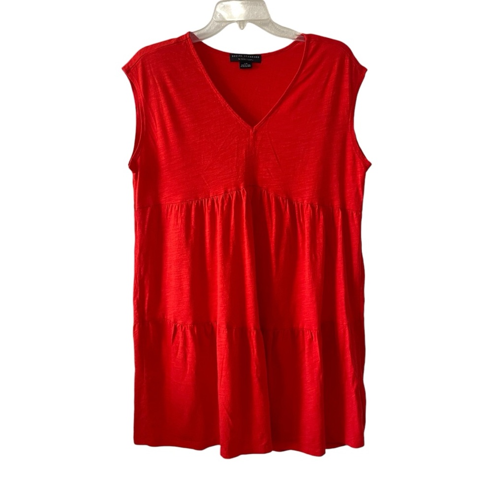 Social Standard by Sanctuary Red Sleeveless Tiered Dress (Size L)
